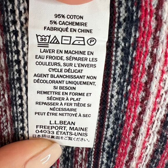 L.L. Bean Gray Red Striped Cotton Cashmere Button Down Cardigan Sweater Size M - Picture 8 of 10